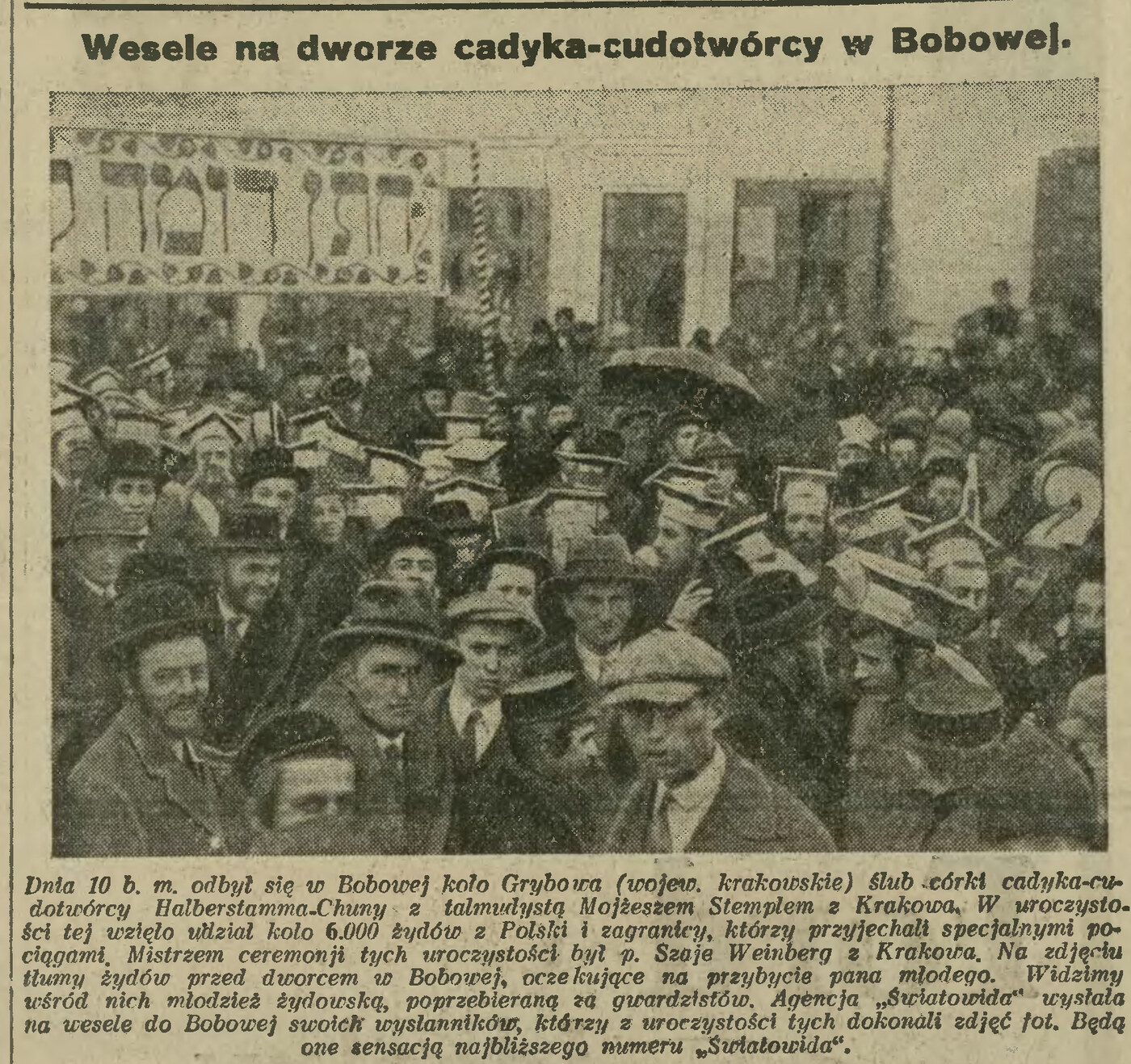 Ilustrowany Kuryer Codzienny, 13 March 1931: photo caption headed Wesele na dworze cadyka-cudotwórcy w Bobowej