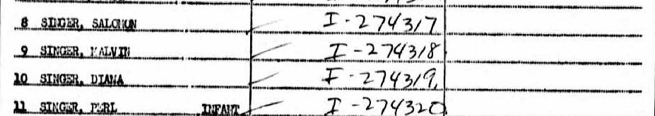 Pan American passenger manifest rows for Salomon Singer, Malvin, Diana, and Perl