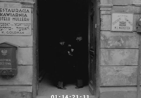 Two men in the doorway of Hotel Müller, Kraków, 1936