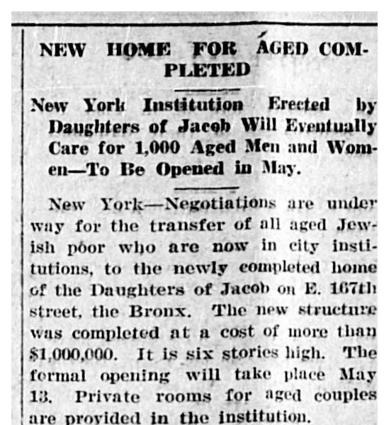 Denver Jewish News, 26 May 1920, on the new Daughters of Jacob home