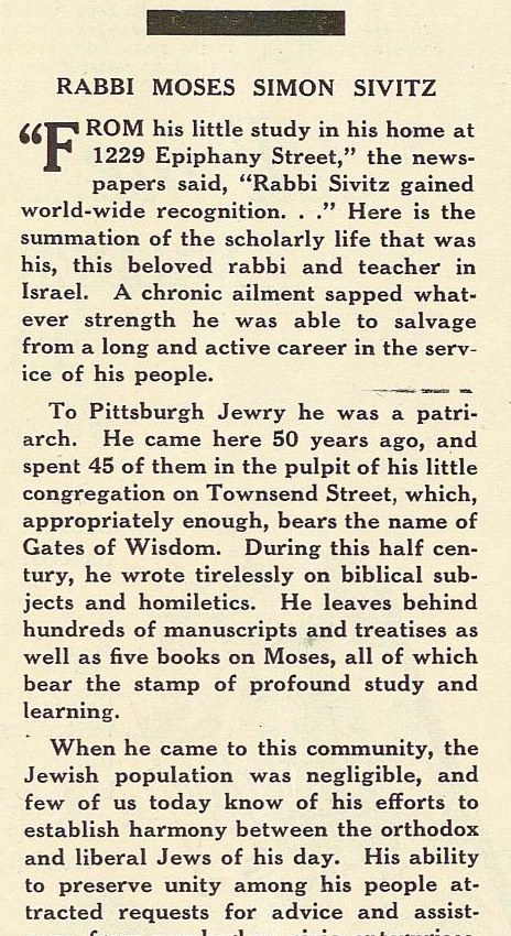 Jewish Criterion tribute to Rabbi Sivitz