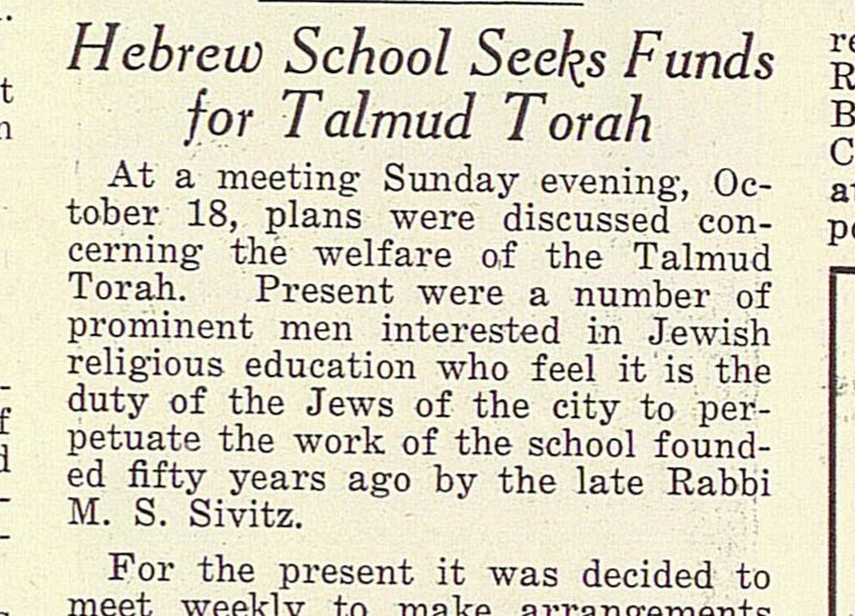 Jewish Criterion item: Hebrew School Seeks Funds for Talmud Torah