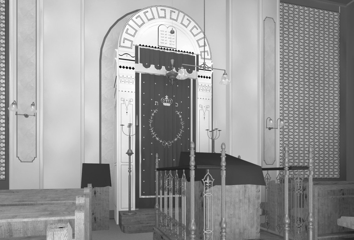 Virtual reconstruction detail of the Torah ark in the Malzgasse shul