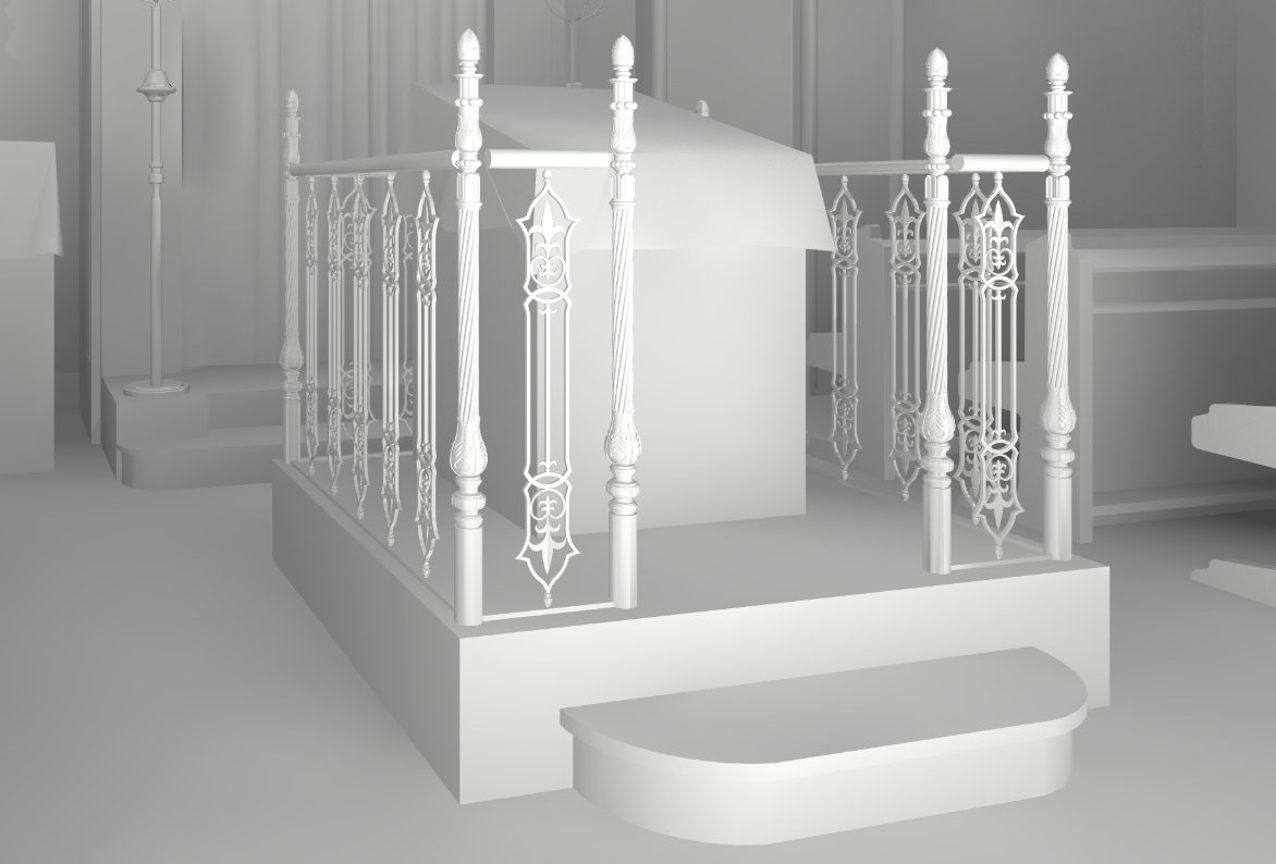 Virtual reconstruction of the bimah in the Malzgasse shul