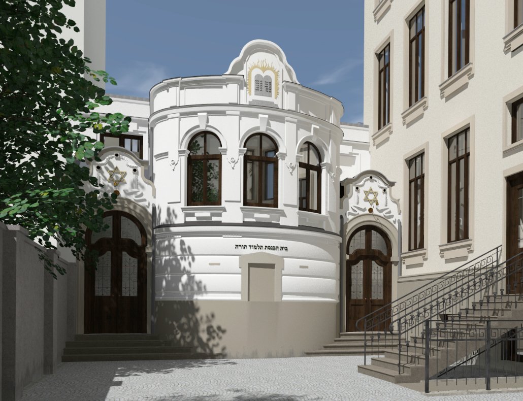Closer virtual reconstruction of the Malzgasse synagogue west facade