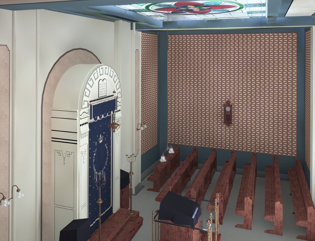 Virtual reconstruction from the women’s gallery looking into the Malzgasse sanctuary