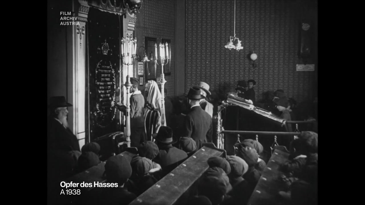 Boys and men in a Vienna shul, 1923