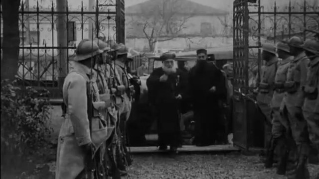 Rabbi Jacob Meir leaving Allied headquarters, Salonika, 1918